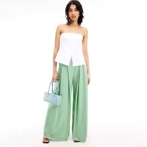 BOSS Hugo Boss Tetosta Pants Mint Green Satin Wide Leg Pleated Trousers Size 6